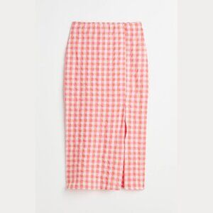 NWOT H&M Coral Pink Gingham Midi Skirt US 2